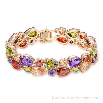 18k rose gold plated bracelets and bangles for women, colorful cubic zirconia CZ jewelry
